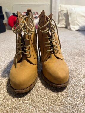 Alexander Wang Wheat-Tan Lace-Up Heeled Ankle Boots